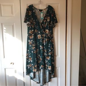 Irene Faux Wrap Brushed Knit Straight Hem Maxi Dress - FORTUNE + IVY - 3X